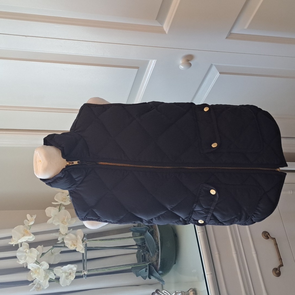 J.Crew‎ Womens Classic Quilted Black Down Vest Gold Snaps/Zip/Pockets Sz. XS